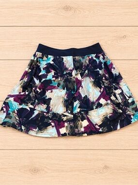 Apostrophe Abstract Floral Skirt Size 14 Navy Purple Blue